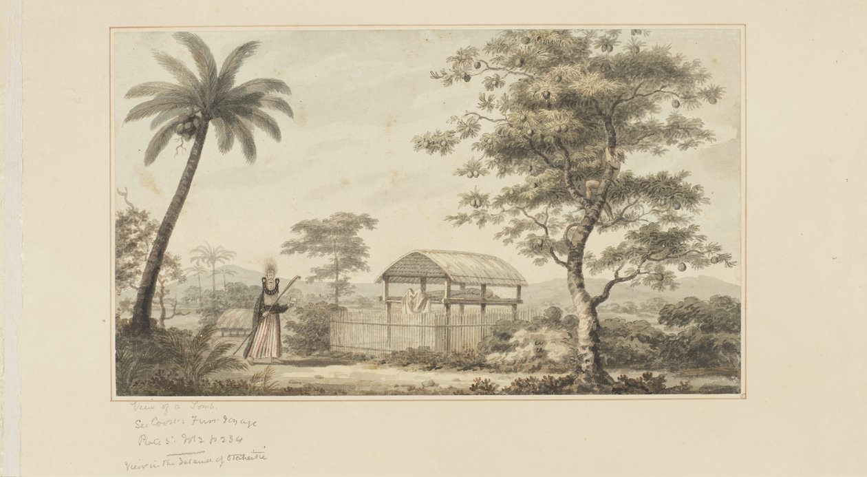 45: Vista de una tumba, de una serie de acuarelas que ilustran el último viaje del Capitán Cook, c.1773-84 de John Webber