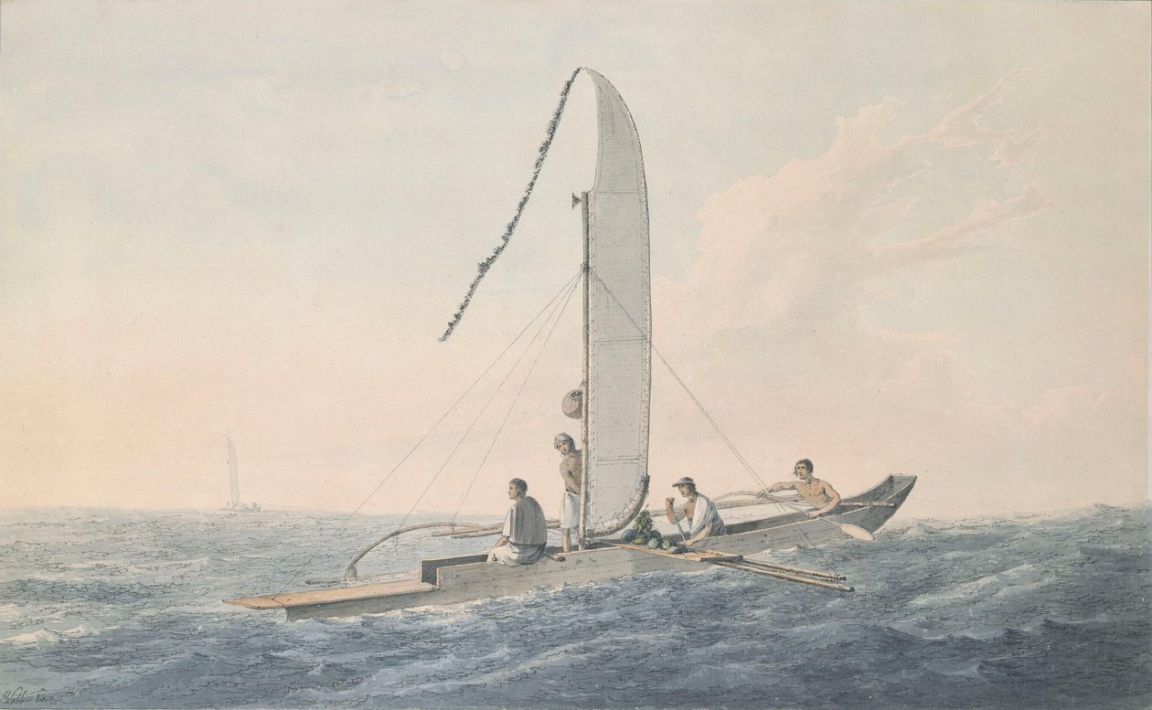 Una canoa indígena frente a Tahití de John Webber