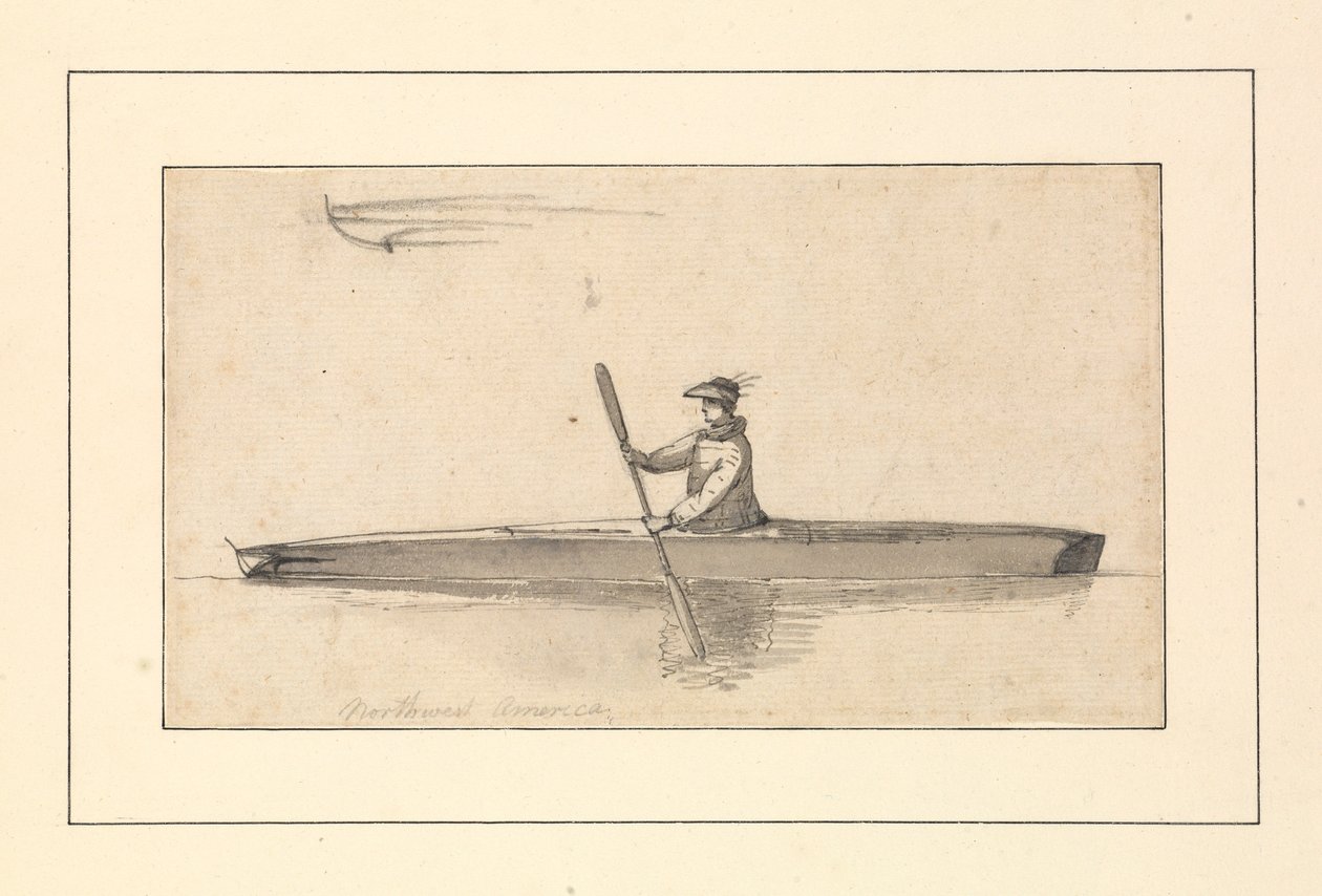 Dibujo titulado "Canoa americana del noroeste" en un cuaderno de bocetos de John Webber. de John Webber