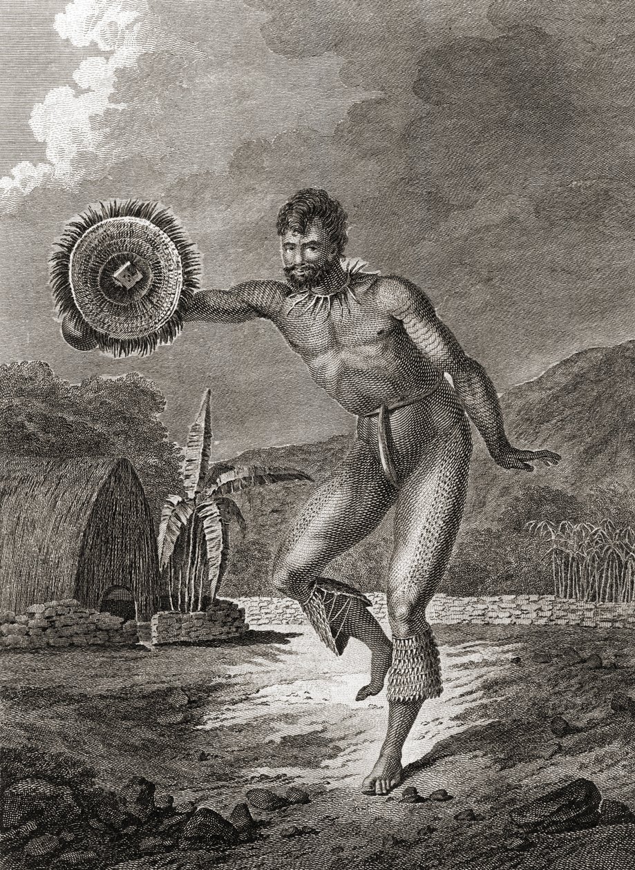 Un bailarín tatuado en traje tradicional, Hawái, 1778 de John Webber