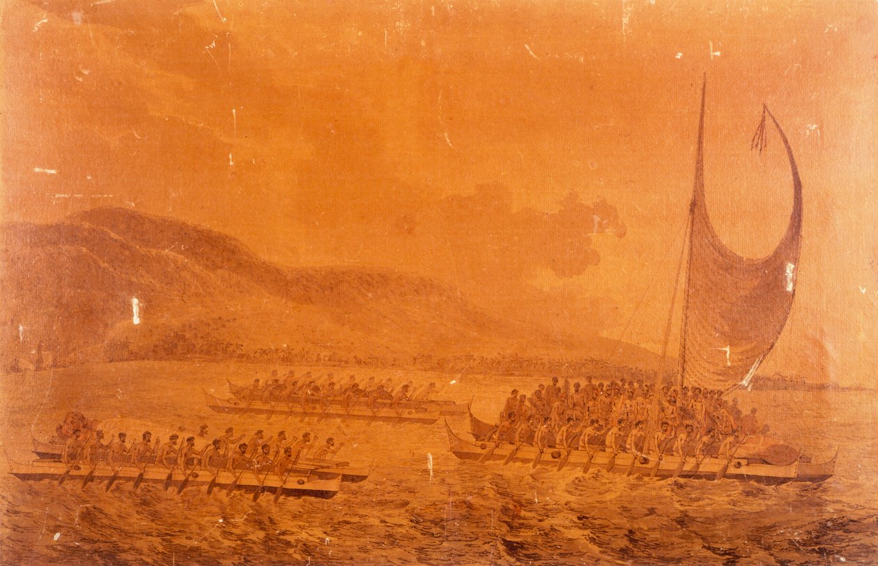 Canoas yendo a encontrarse con el Capitán James Cook de John Webber