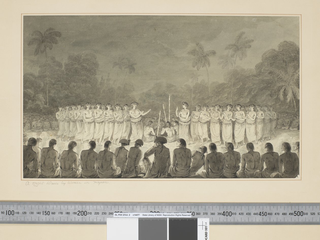 Una danza nocturna por mujeres en Hapaee de John Webber