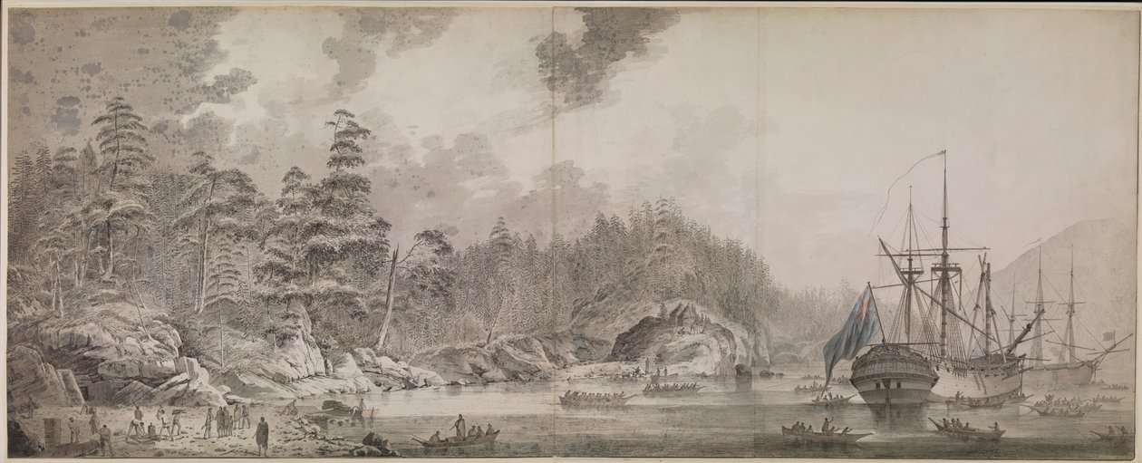 Resolution" y "Discovery" en Ship Cove, Nootka Sound de John Webber