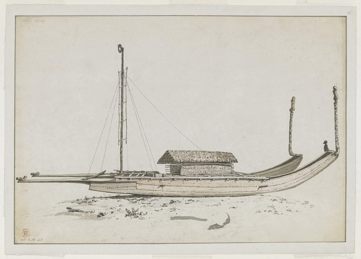 [Una canoa doble de Otaheite [Tahití], con un elaborado tallado. de John Webber