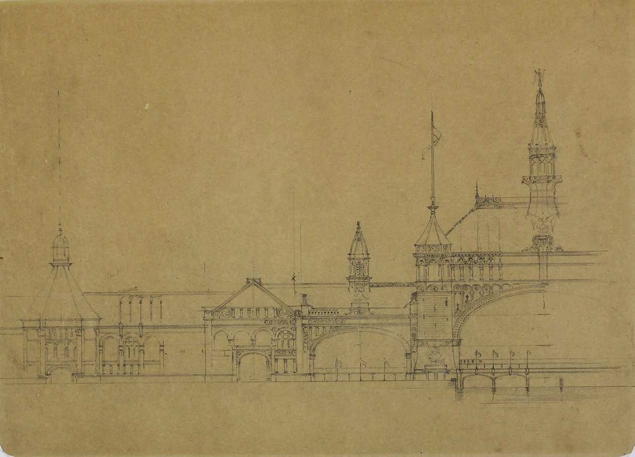 Edificios de la Exposición Universal Colombina, Chicago, Illinois, croquis del alzado de John Wellborn Root