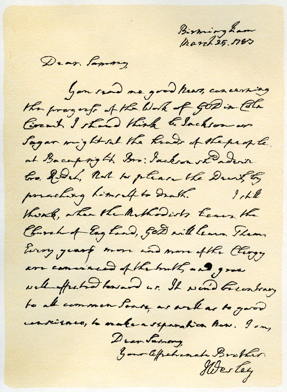 Carta de John Wesley a Samuel Bradburn, 25 de marzo de 1783 de John Wesley