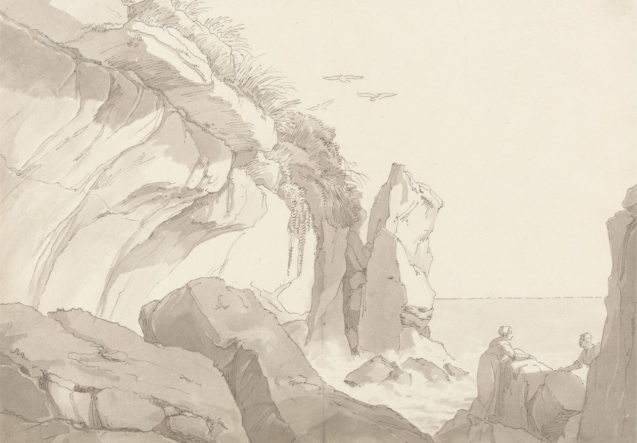 The Warren, cerca de Exmouth, Devon: Figuras sobre rocas al borde del mar de John White Abbott