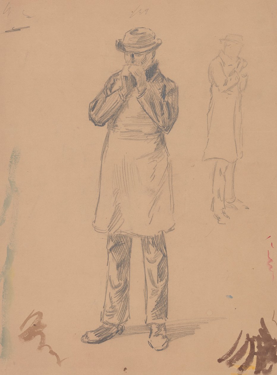 Caricatura de sí mismo y de E. A. Abbey (anverso); Dos estudios de un hombre de pie (verso) de John White Alexander
