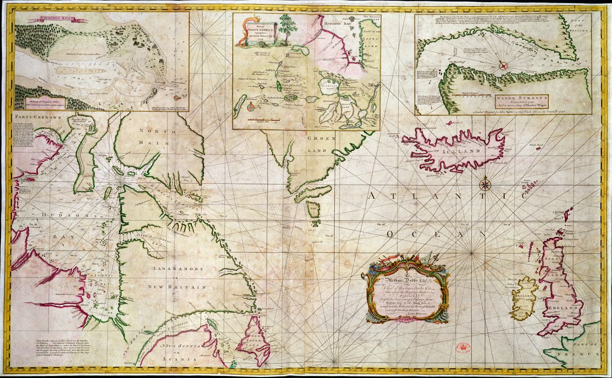 Carta de los mares y estrechos que muestra la posibilidad de un Paso del Noroeste entre la Bahía de Hudson y el Mar del Sur de John Wigate