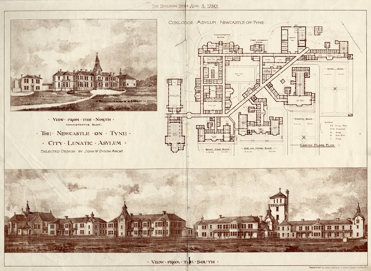 El Asilo de Lunáticos de Newcastle upon Tyne, Coxlodge, c.1829 (fotolitografía) de John William Dyson