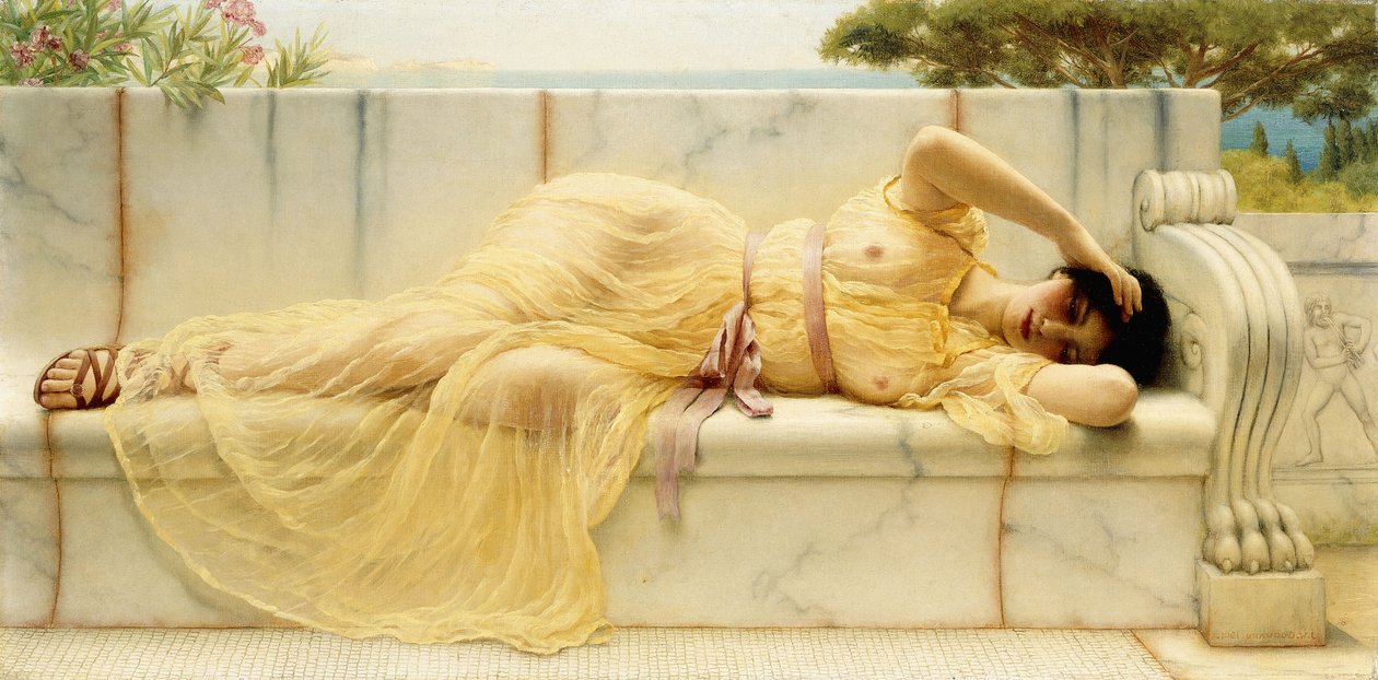 Niña con drapeado amarillo, 1901 de John William Godward