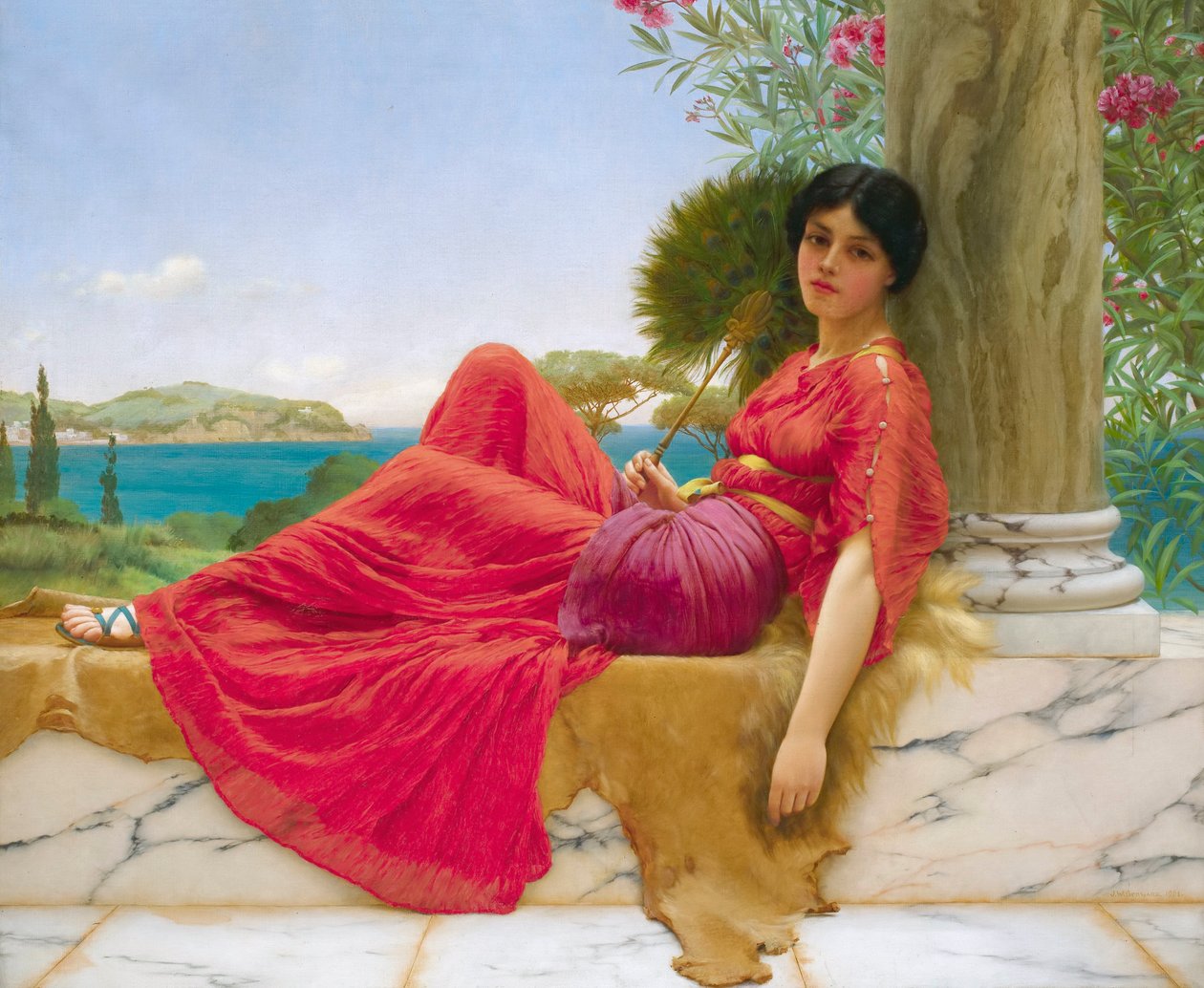 Apoyado en una columna, por John William Godward de John William Godward