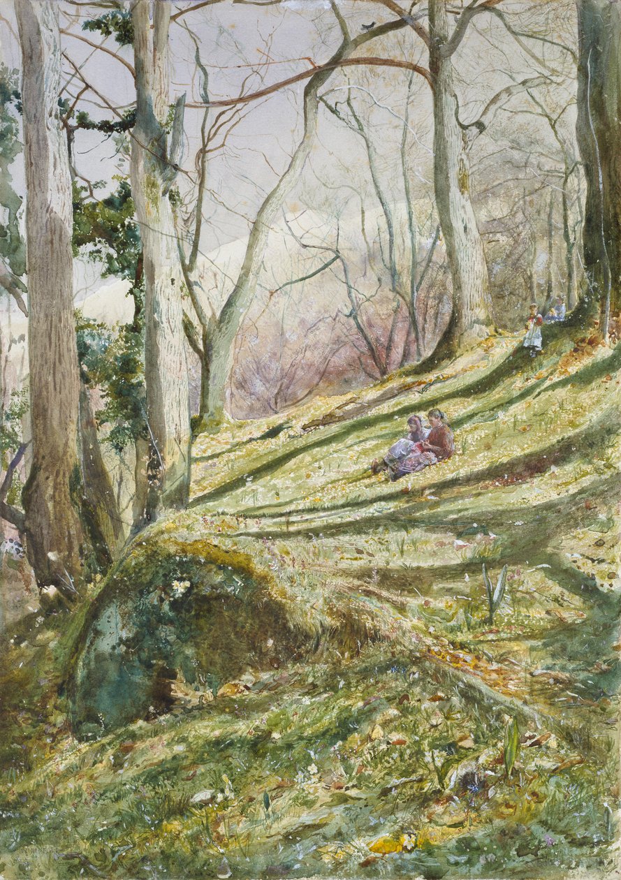 Pendiente arbolada con cuatro figuras, mediados del siglo XIX de John William Inchbold