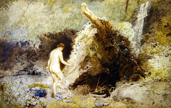 Paisaje con figura bañándose de John William North