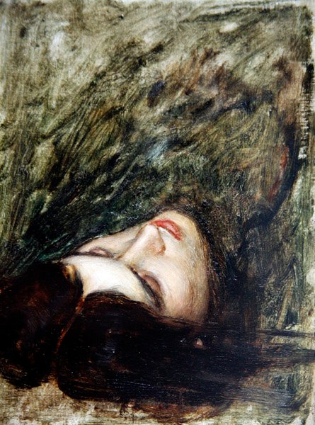 Cabeza de Orfeo - un boceto, c.1899-1900 (óleo sobre tabla) de John William Waterhouse
