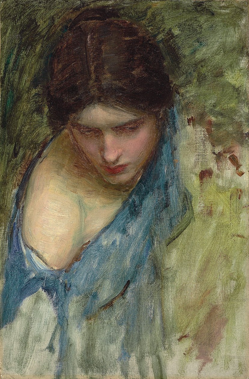 Ninfas encontrando la cabeza de Orfeo: un boceto de la ninfa a la izquierda de John William Waterhouse