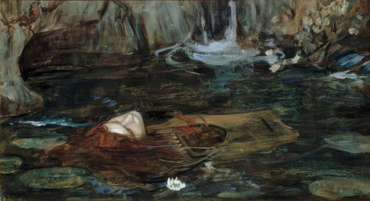 Estudio para Las ninfas encontrando la cabeza de Orfeo de John William Waterhouse