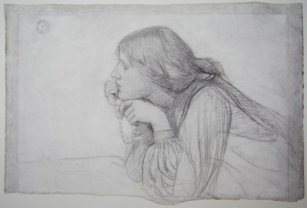 Estudio de una figura femenina con rosario de John William Waterhouse