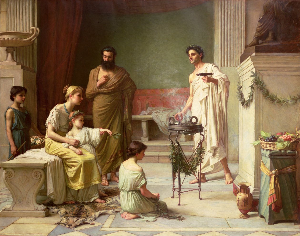 La visita de un niño enfermo al templo de Esculapio, 1877 de John William Waterhouse