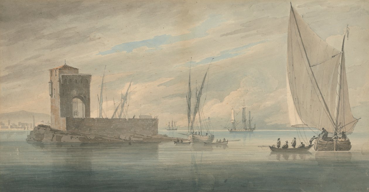 Escena de la costa italiana con navegación insular de John Wilson Carmichael