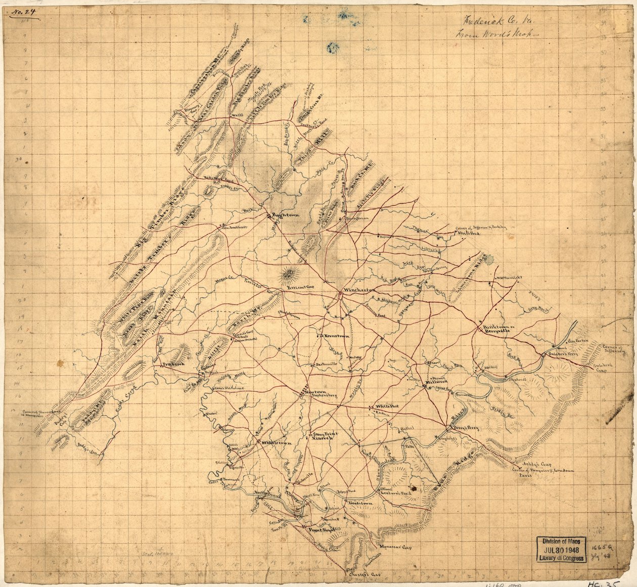 Frederick Co. Va., del mapa de Wood. LOC 2002627443 de John Wood