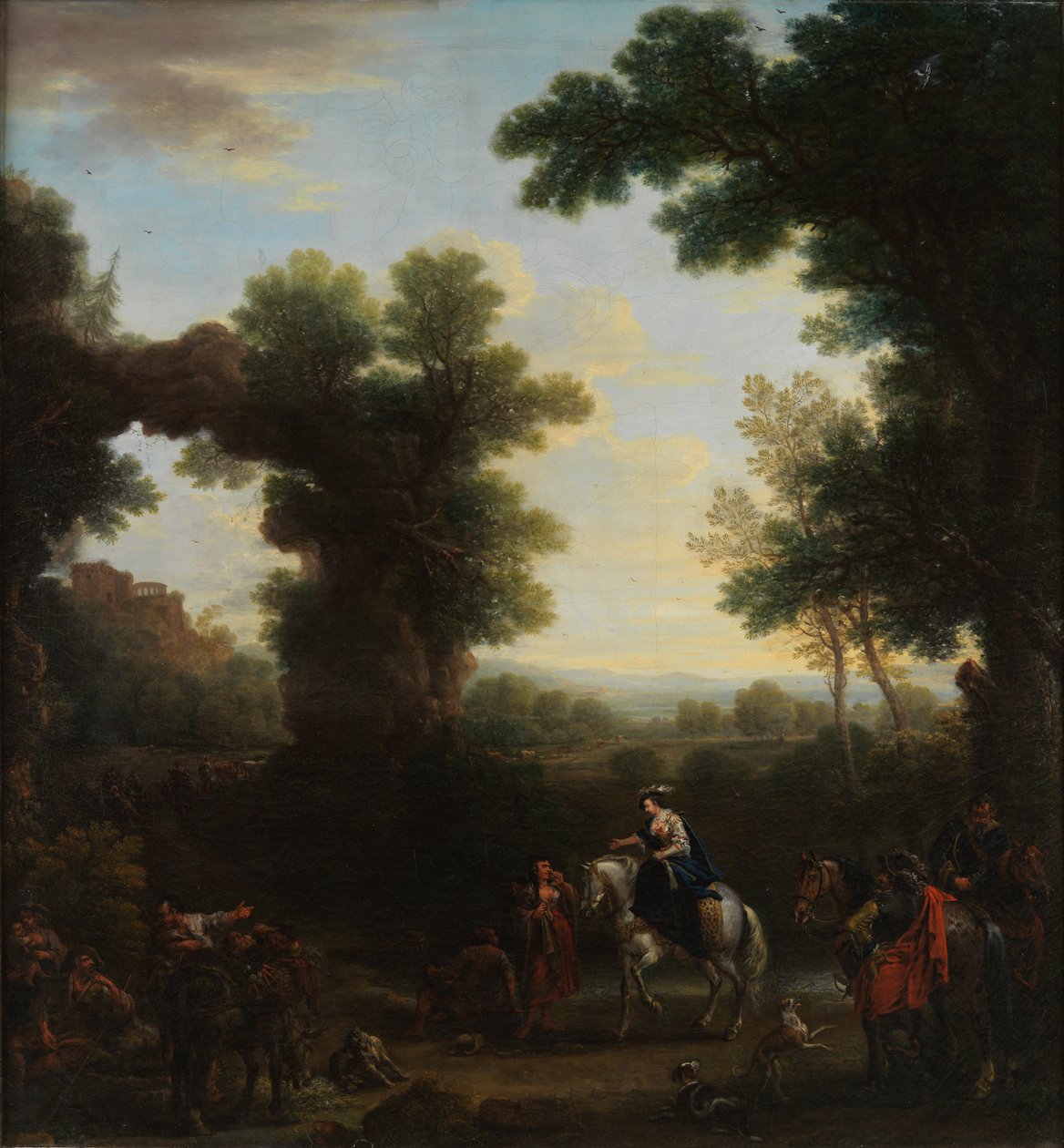 Paisaje clásico con figuras romaníes de John Wootton