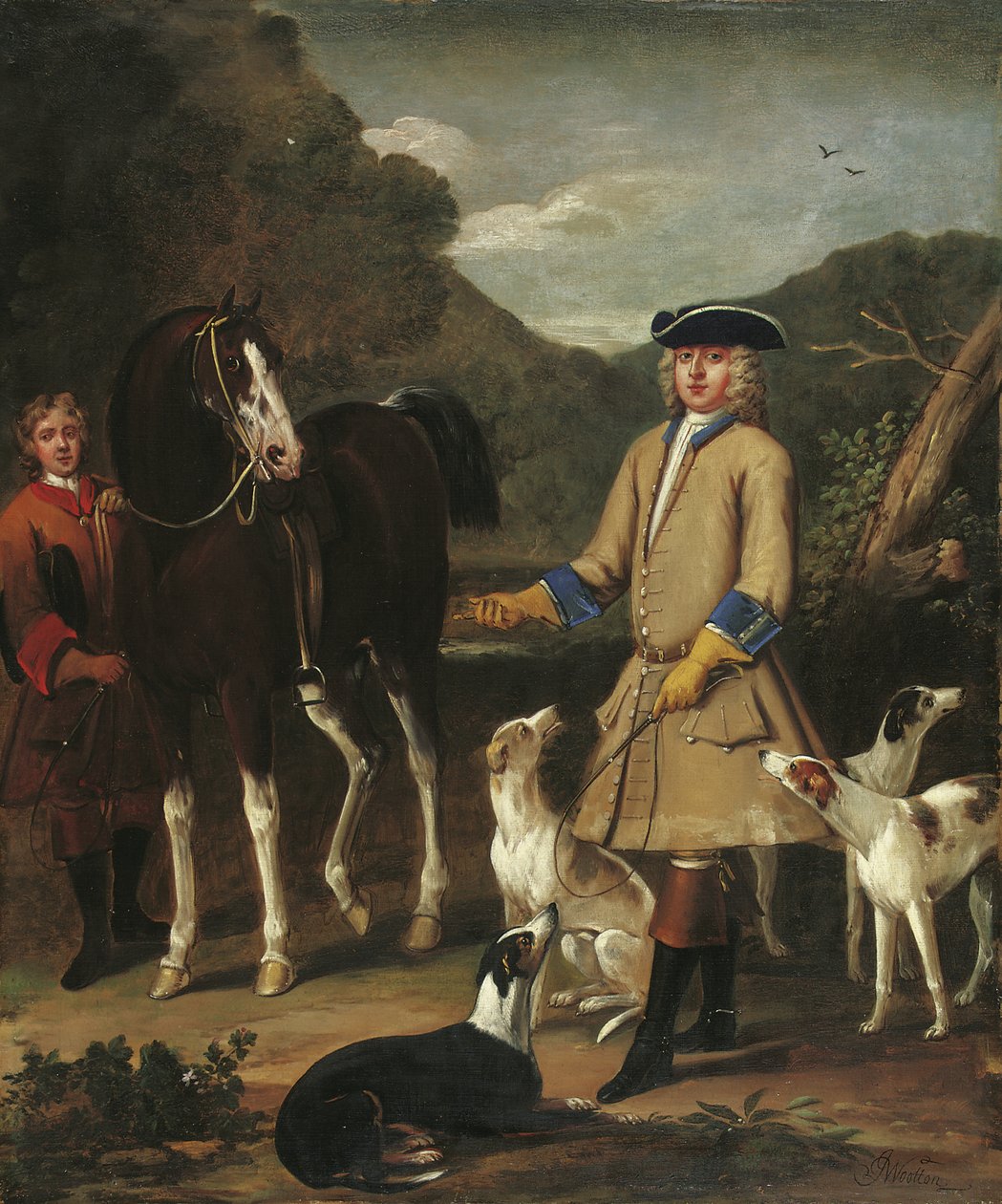 Edward, Lord Seymour, con su caballo, mozo y perros, en un paisaje de John Wootton