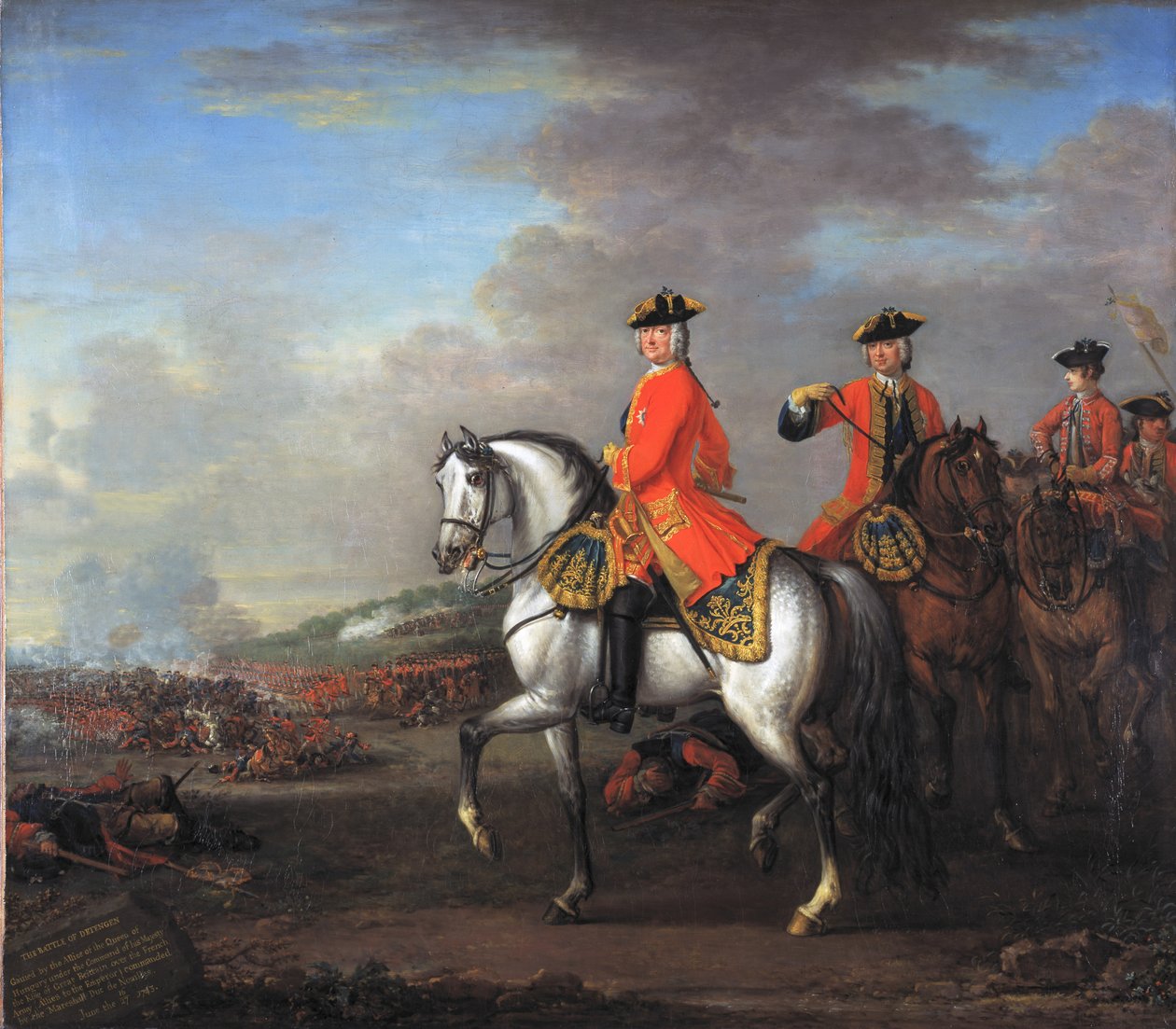 El rey Jorge II (1683-1760) en la batalla de Dettingen, con el duque de Cumberland y Robert, 4º conde de Holderness, 27 de junio de 1743 de John Wootton