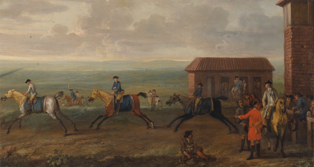 Lord Portmore observa a los caballos de carreras en ejercicio en Newmarket Heath de John Wootton