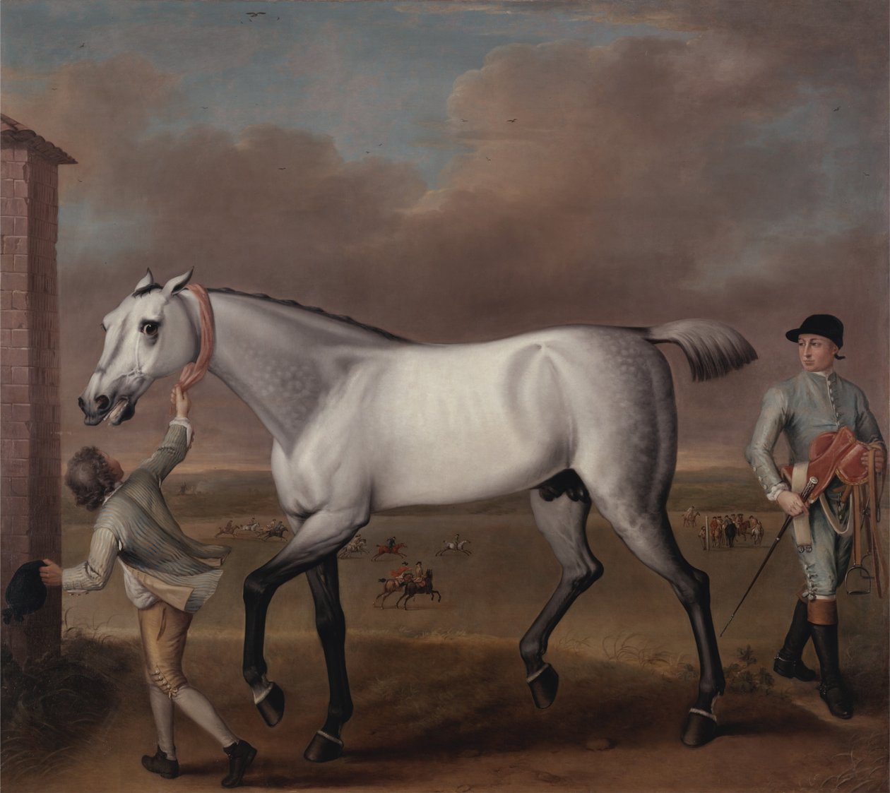 El caballo de carreras gris del Duque de Hamilton, "Victorious", en Newmarket de John Wootton