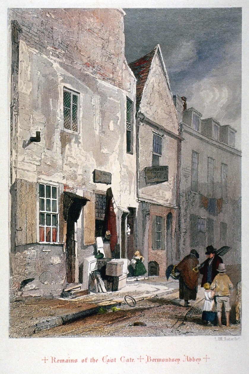 Vista de los restos de la puerta este de la Abadía de San Salvador, Bermondsey, Londres, 1851 de John Wykeham Archer