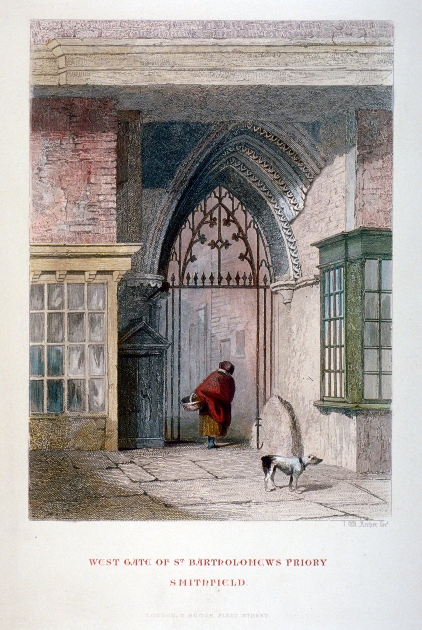 Puerta oeste del antiguo Priorato de San Bartolomé el Grande, Smithfield, Ciudad de Londres, 1851 de John Wykeham Archer