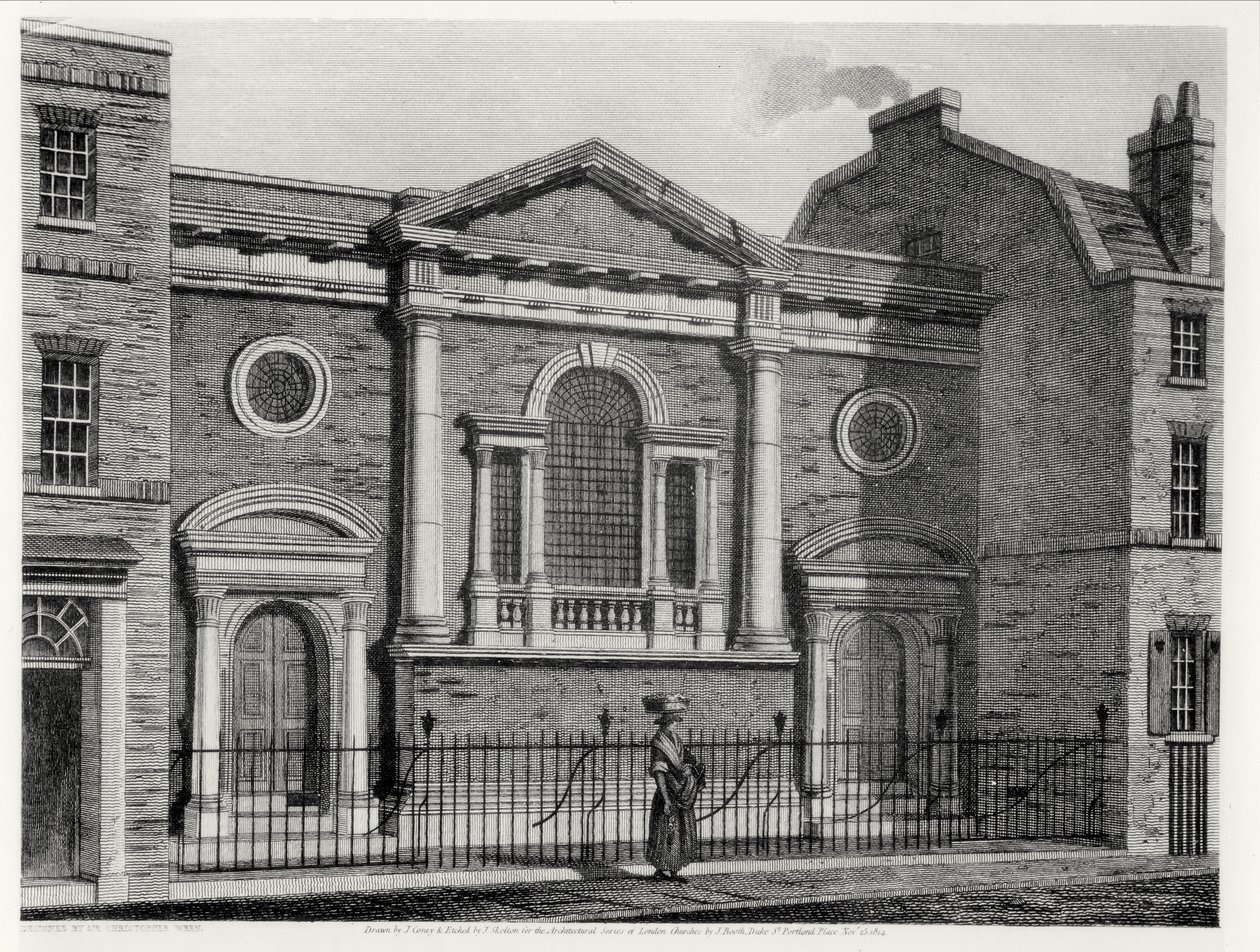 Iglesia de San Alphage, grabado por J. Skelton para la Serie Arquitectónica de Iglesias de Londres, pub. por J. Booth, 1814 de John after Coney