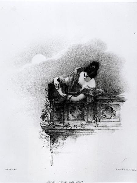 Fanny Kemble (1809-93) como Julieta, Dulce Buenas Noches, grabado por Richard James Lane (1800-72) de John after Hayter