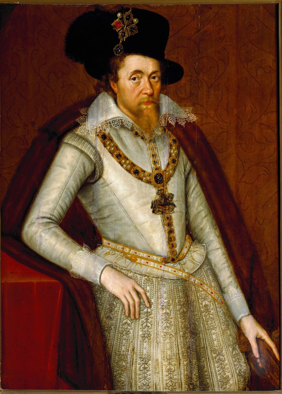Retrato de Jacobo I de Inglaterra y VI de Escocia, Caballeros de la Orden de la Jarretera, c.1610 de John de Critz