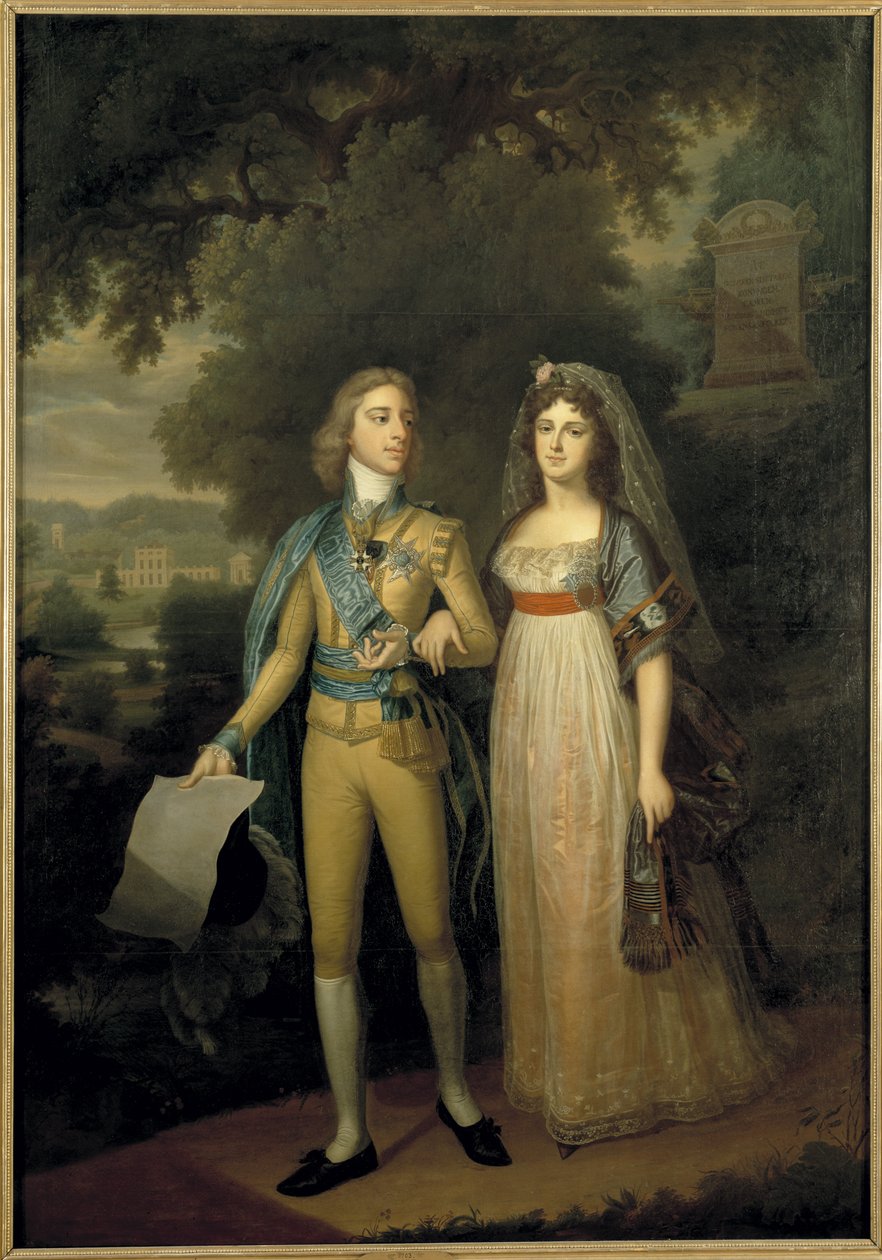 Gustave IV Adolphe de Suede - Retrato de Gustavo IV Adolfo de Suecia (1778-1837) y Frederica Dorothea Wilhelmina de Baden (1781-1826), reina de Suecia, por Forsslund, Jonas (1754-1809). Óleo sobre lienzo, c. 1797-1800. Dimensiones: 273x195 cm. Museo Nacion de Jonas Forsslund