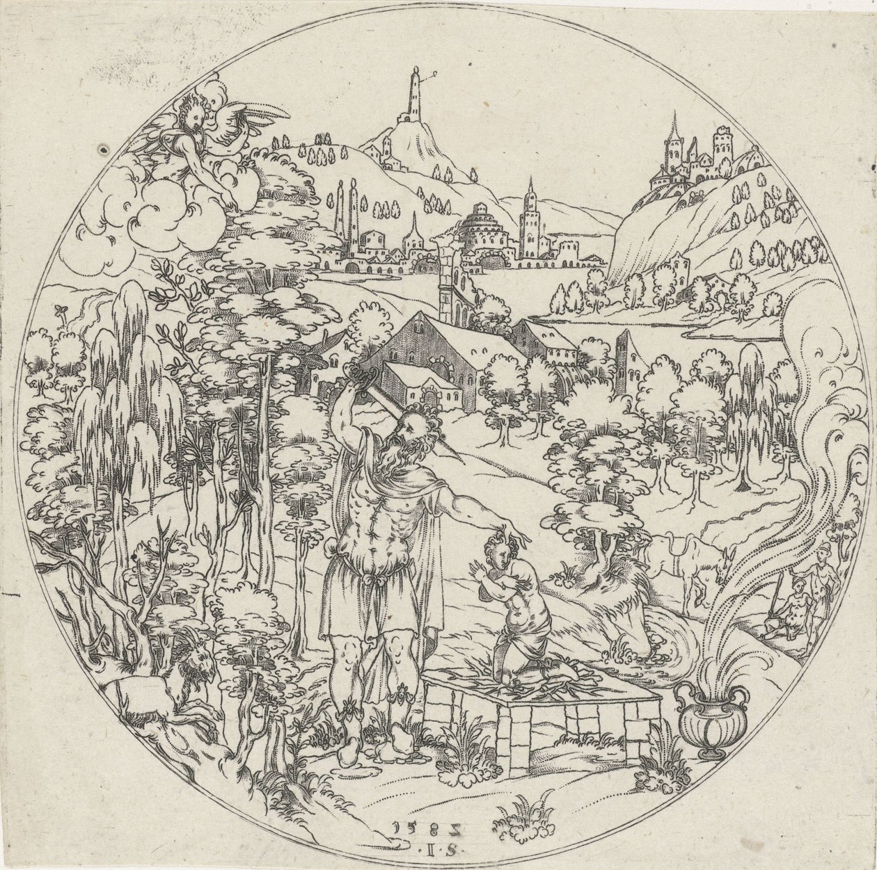 Abraham sacrifica a Isaac Fondos de tazones: paisajes con representaciones bíblicas y mitológicas (título de la serie) de Jonas Silber