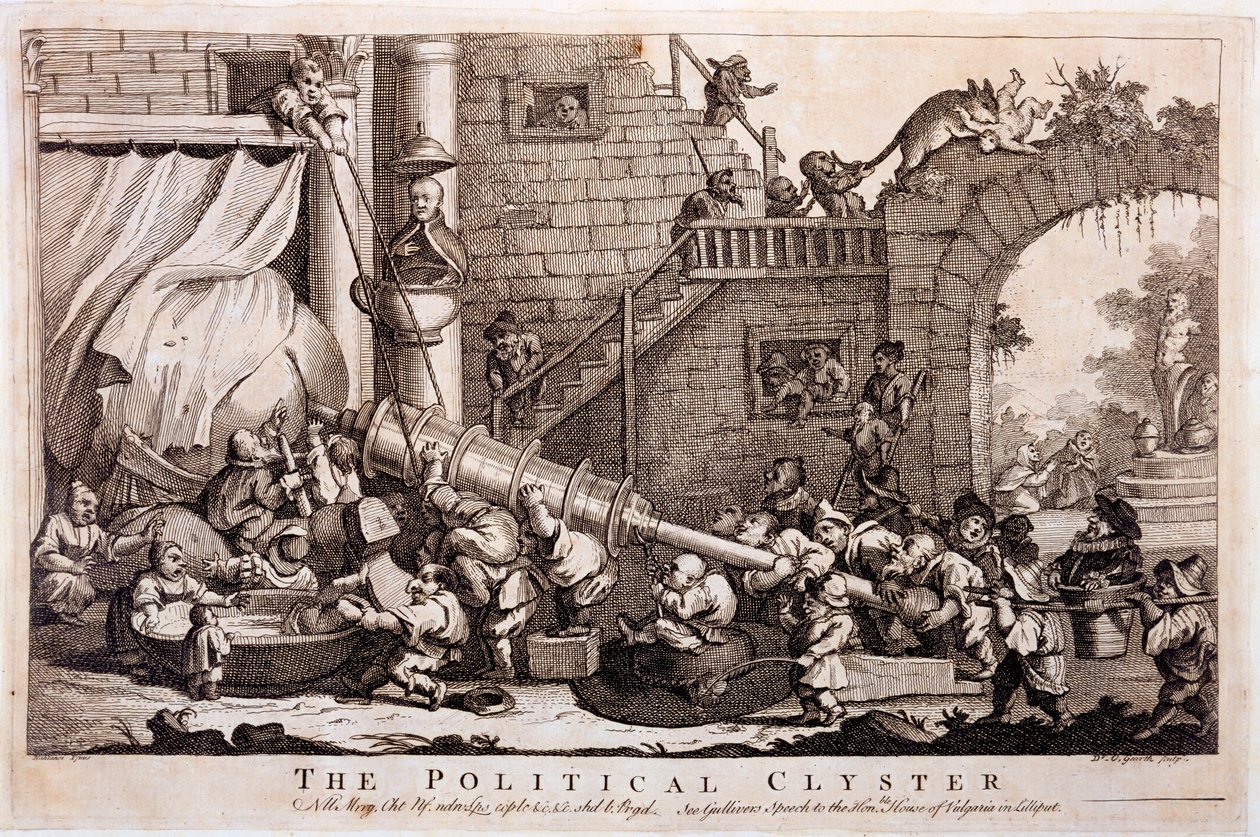 El clíster político, grabado por William Hogarth, 1757 de Jonathan Swift