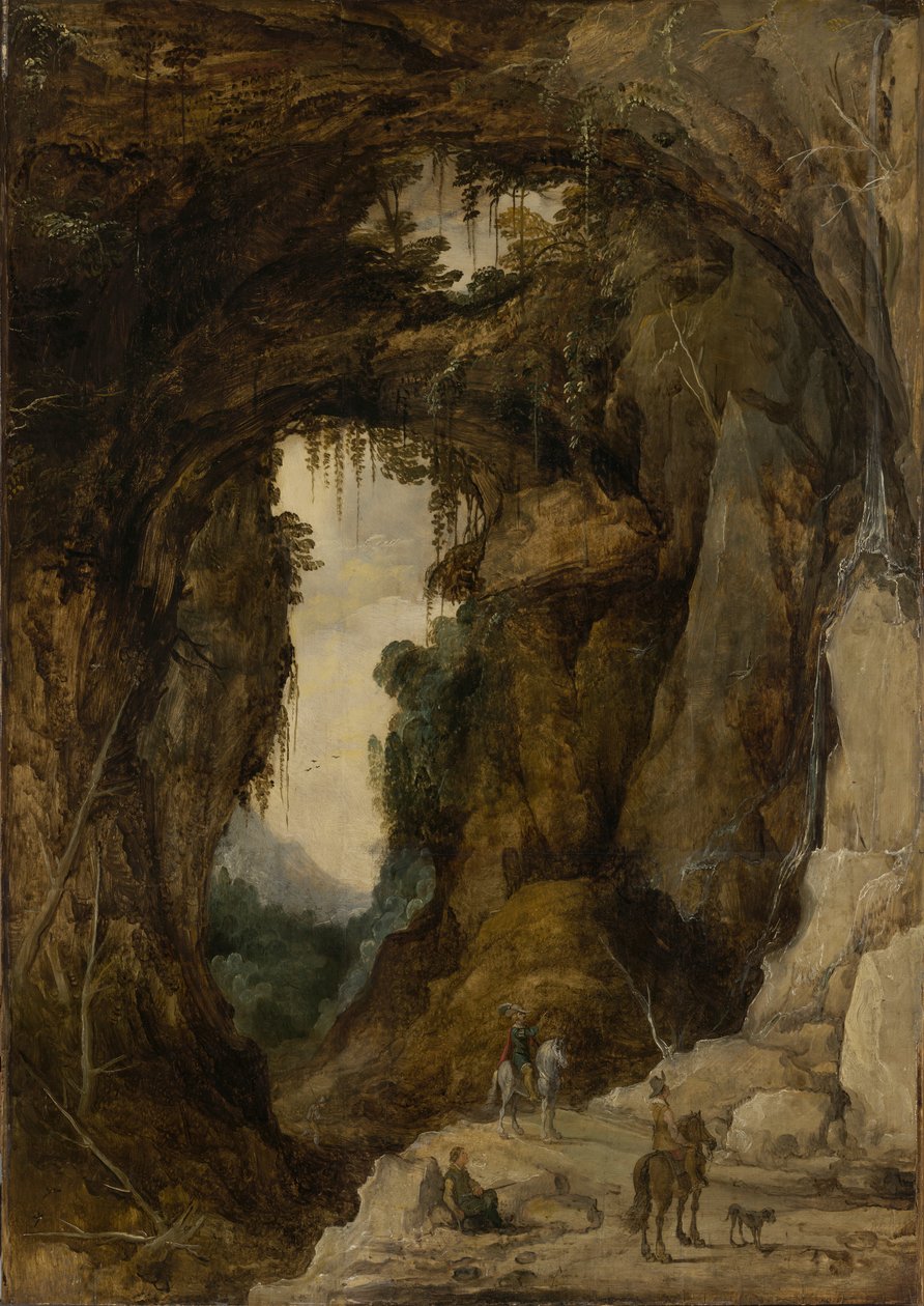 Paisaje con gruta y una jinete de Joos de Momper the younger