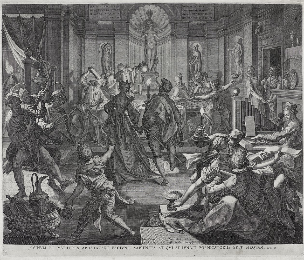 Una casa de mala fama, grabado por Johannes Sadeler I de Joos or Jodocus van (after) Winghe