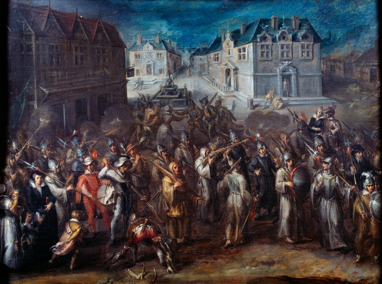 Guerras religiosas entre católicos y protestantes: Procesión de la Liga en 1590 o 1593. Pintura de Joos Van Winghe (1544-1603), Países Bajos de Joos or Jodocus van Winghe