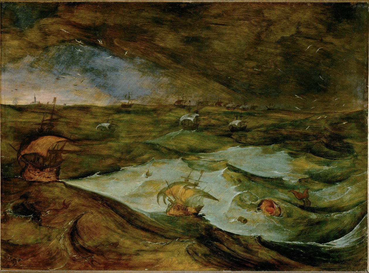 Tormenta en el mar, antiguamente atribuida a Pieter Bruegel el Viejo (pintura sobre madera de roble) de Joos or Josse de The Younger Momper