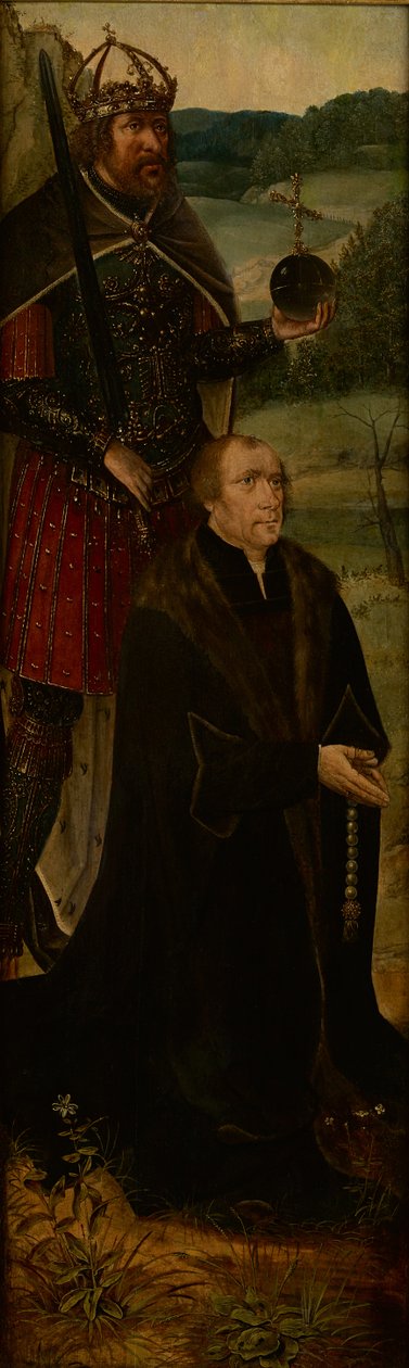 Rey Constantino y un donante; un ala de un retablo de Joos van (follower of) Cleve