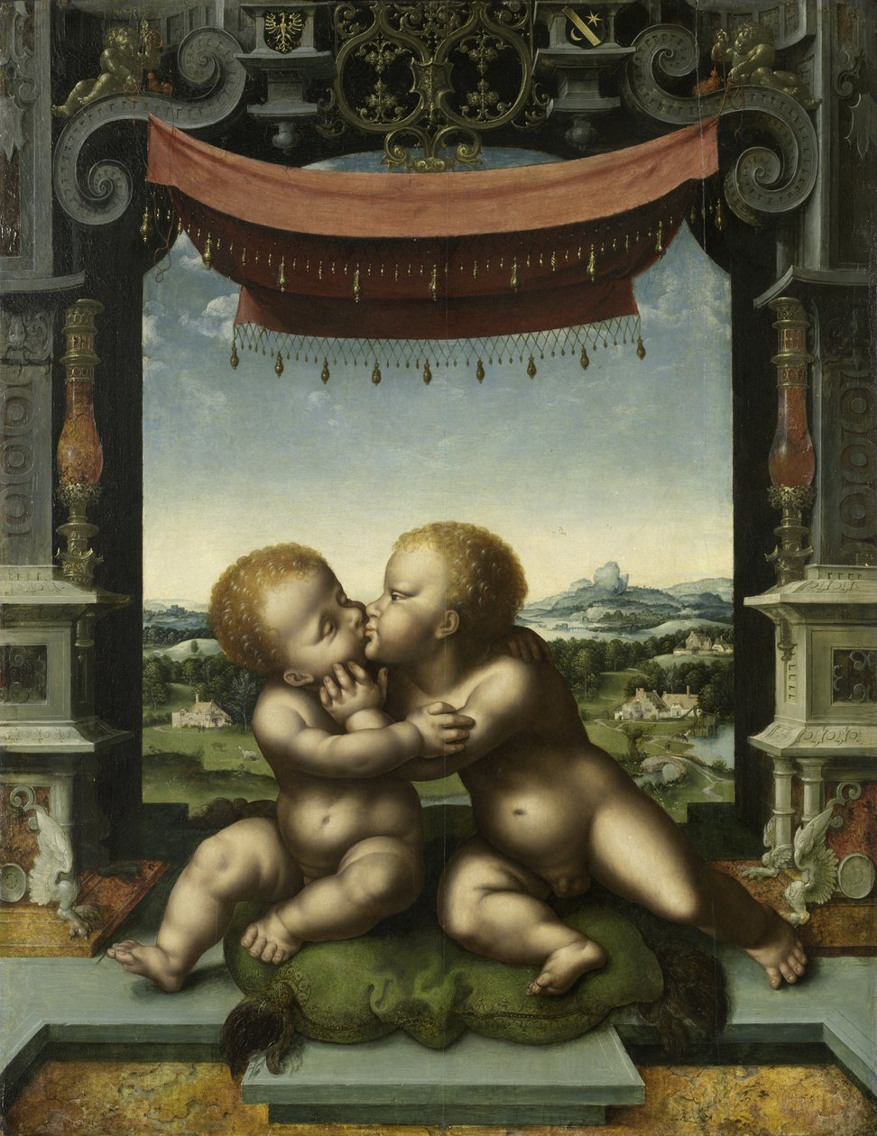 Los infantes Cristo y San Juan Bautista abrazándose, 1520-25 de Joos van Cleve