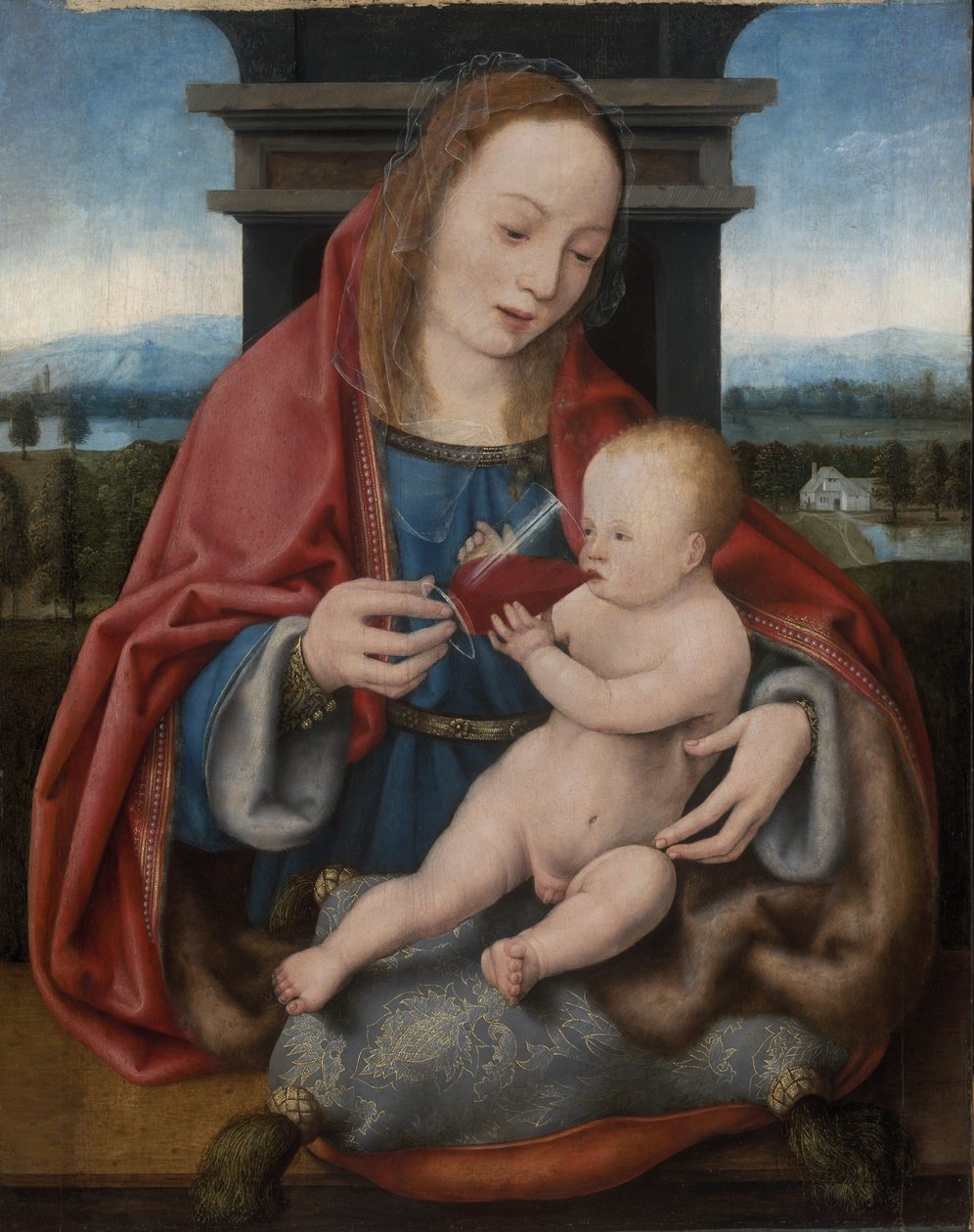 La Virgen con el Niño bebiendo vino de Joos van Cleve