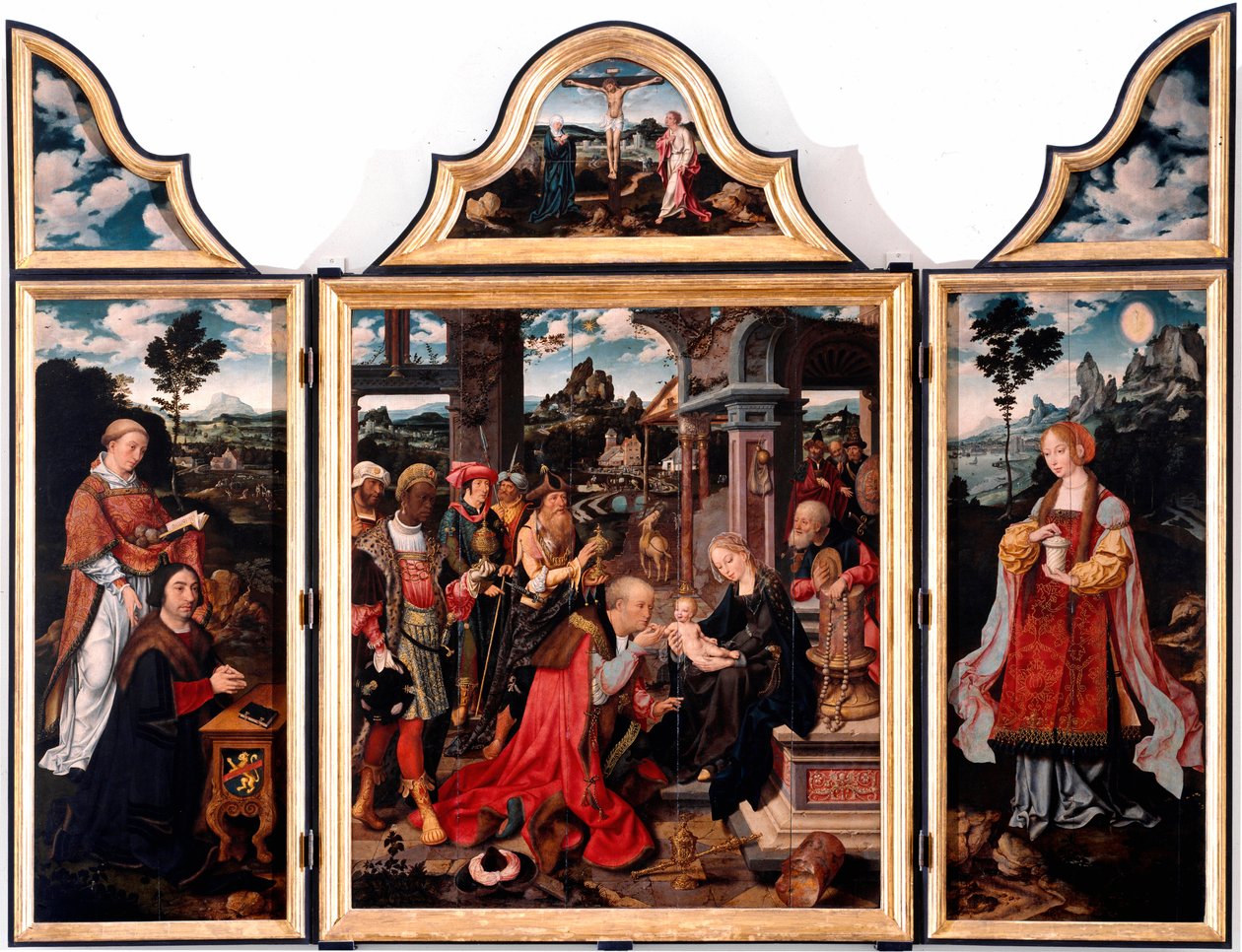 Tríptico de la Adoración de los Magos. Pintura sobre madera de Joos Van Cleve el joven (1485-1540) 1515 Dim. 260x200 cm Génova, Iglesia de San Donato de Joos van Cleve