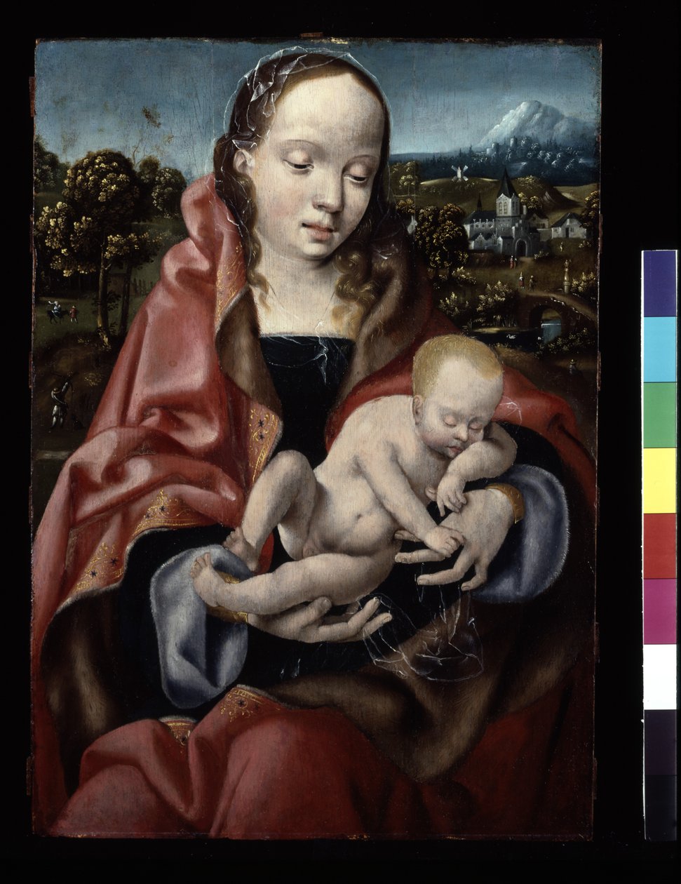 Virgen y Niño dormido (óleo sobre madera) de Joos van Cleve