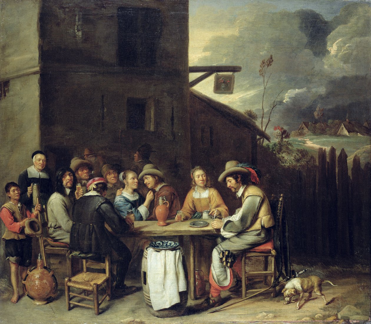 Compañeros de juerga frente a una taberna de Joos van Craesbeeck