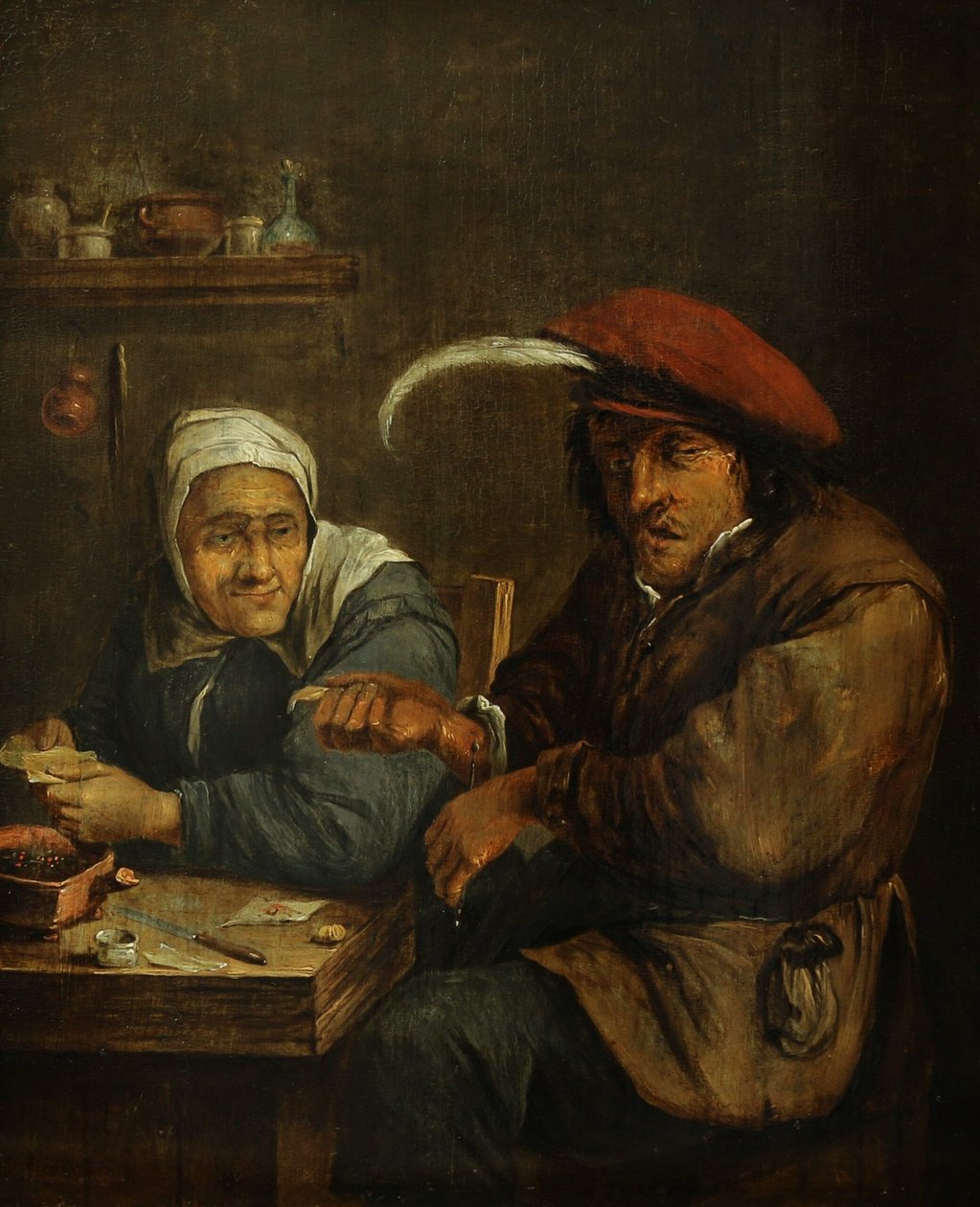 Interior con una anciana y un hombre derramando sangre (Alegoría del sentido del tacto) de Joos van Craesbeeck