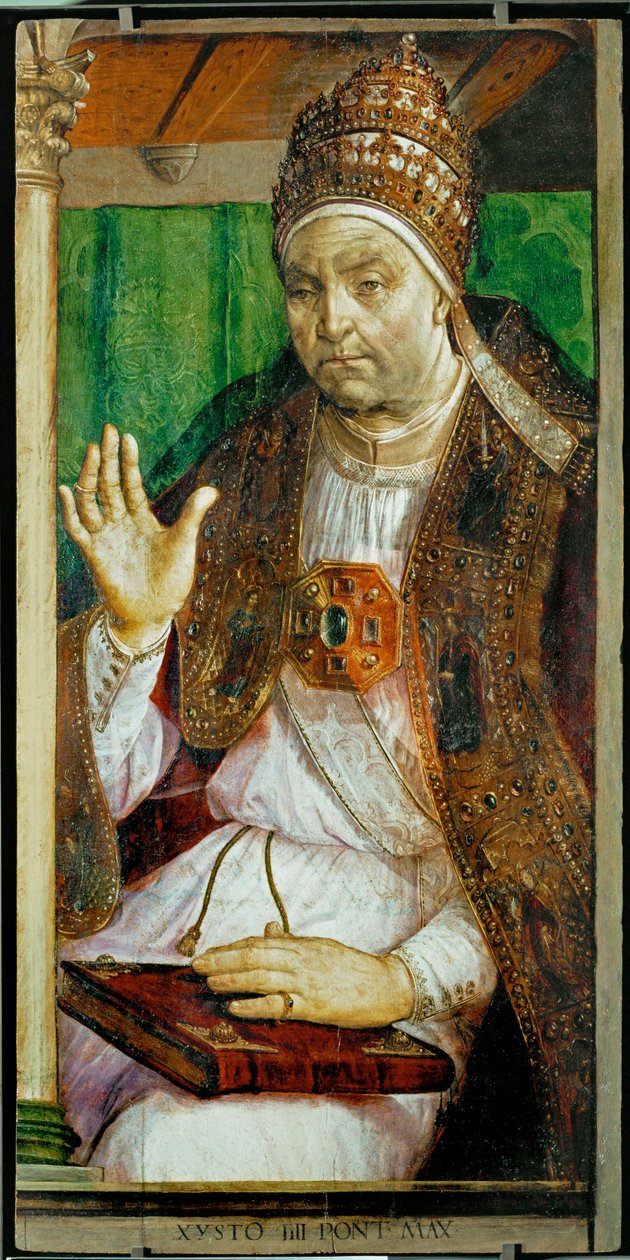 Papa Sixto IV De una serie de 28 retratos ... de Joos van Gent (fl.1460 75)